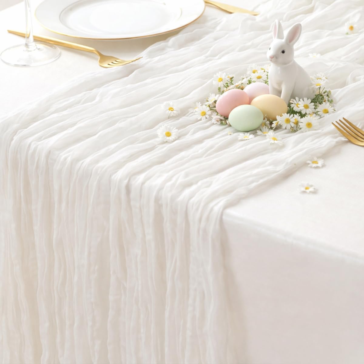 Sioloc 1 Pack Ivory White Cream Cheesecloth Table Runner Summer Decor 90cmX300cm Boho Gauze Runner for Fall Autumn Decor Wedding Party Baby Bridal Shower Home