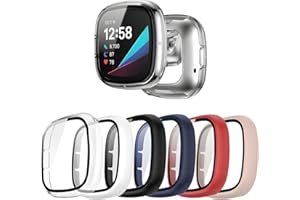 Kimiyaki 6 Pack for Fitbit Sense/Versa 3 Screen Protector Case [Full Coverage], Hard PC Bumper All-Around Protective Accessories for Fitbit Sense/Versa 3 Built-in Tempered Glass Film