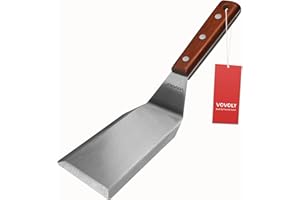 Professional Metal Spatula for Cast Iron Skillets and Flat Top Grills, Full Tang Wooden Handle,1.8mm Thick Stainless Steel Bl
