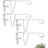 moonoom 4 Pcs Adjustable Vinyl Fence Hooks, Patio Hangers Decorative White Powder Coated Steel Fence Hangers Suitable for Hanging Plants,Lights,Basket (4pcs White)