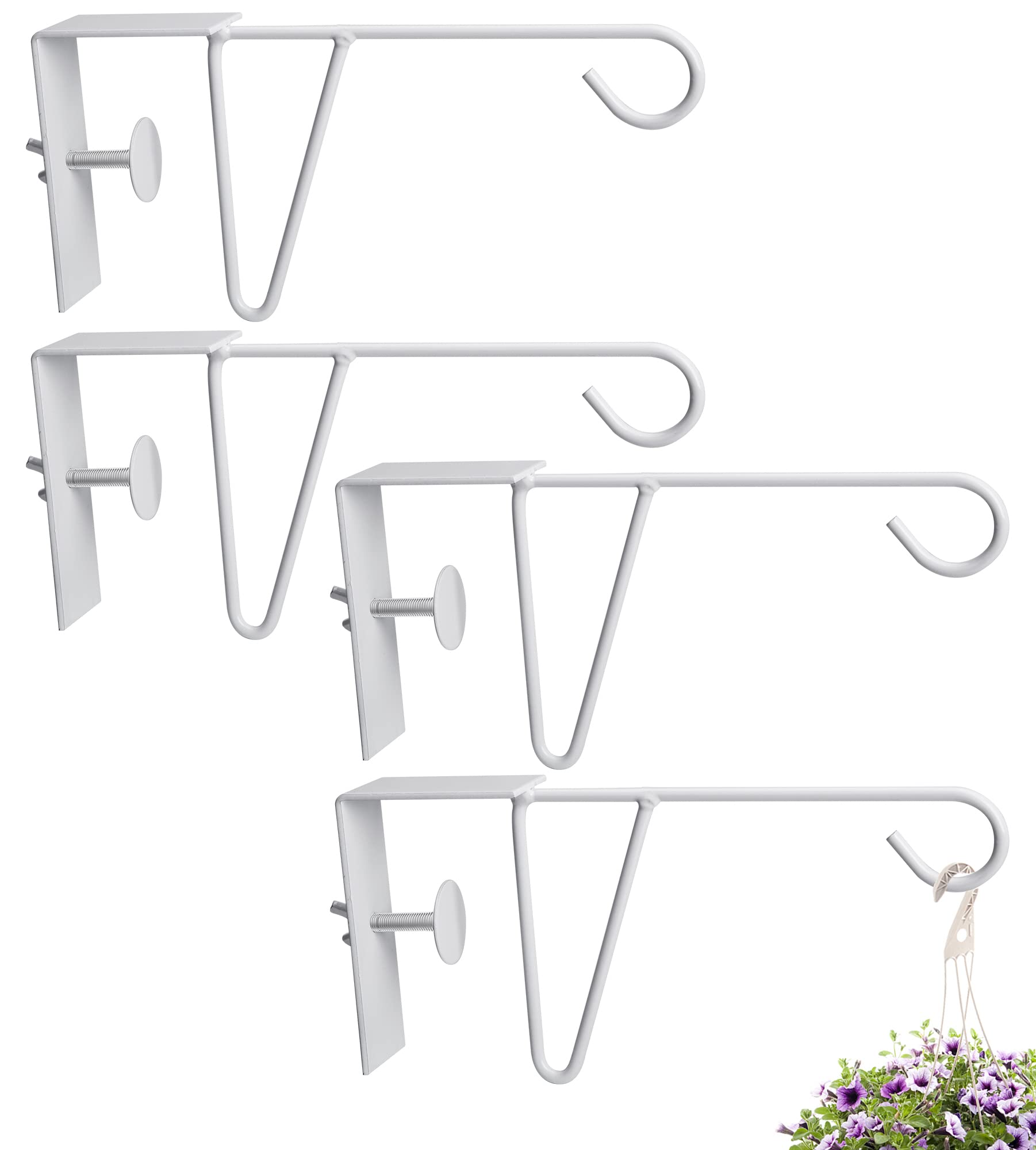 Photo 1 of moonoom 4 Pcs Adjustable Vinyl Fence Hooks, Patio Hangers Decorative White Powder Coated Steel Fence Hangers Suitable for Hanging Plants,Lights,Basket (4pcs White)