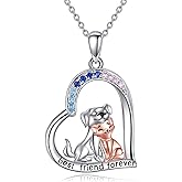 CRMAD Cat Dog Necklace for Women Sterling Silver Cute Animal Heart Pendant