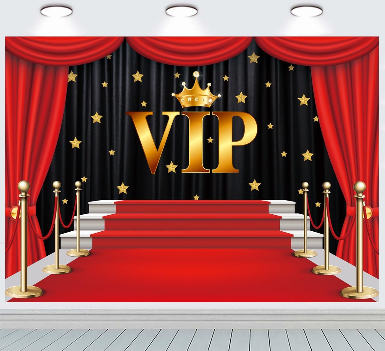 INRUI Red Carpet VIP Photography Backdrop Stage Channel Gold Glitter Spots With Curtain Background Party Video Shoots Decorations (8x6FT)