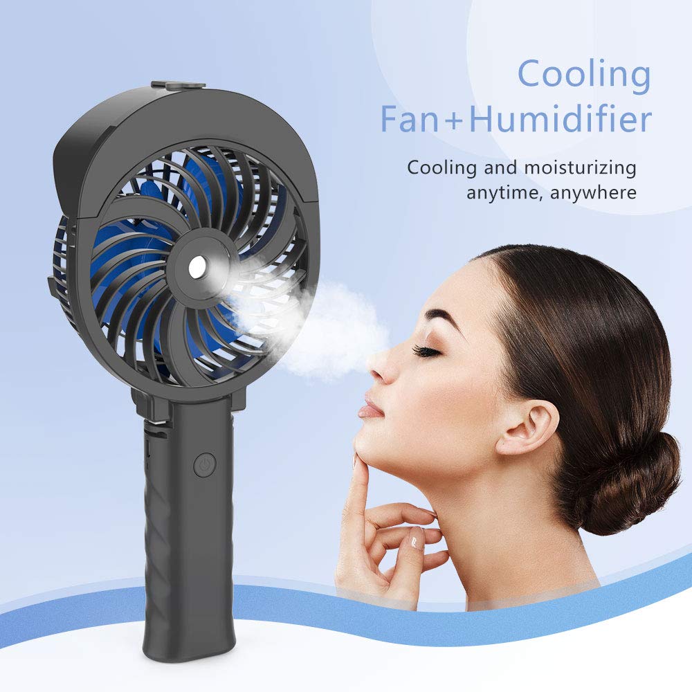 HandFan Personal Misting Fan, 55ml Large Water Tank, Poratable Handheld Rechargeable Mister Fan, Battery Operated Mist Fan, 180°Foldable, 3 Speeds, for Travel, Beach, Camping, Outdoors, Makeup(Blue)