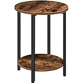 HOOBRO Round Side Table, Sofa Couch Table with Storage Shelf, 2-Tier Industrial End Table, Stable Metal Frame, Wooden Look Ac