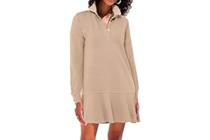 YEXPINE Women's Polo Dress Long Sleeve Collared V-Neck Ruffle Hem Fall Shirt Mini Dresses
