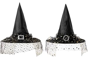 Giga Gud 2 pcs Halloween Witch Hat Party Witch Decor w. Soft Lace flower and Feather Halloween Costume Accessories
