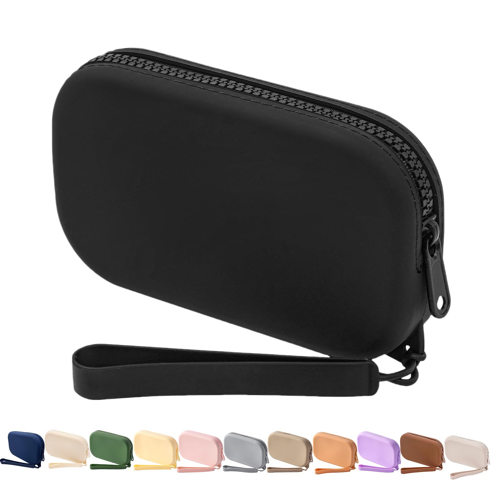 Photo 1 of WHHJM Small Silicone Multifunctional Essential Bag Portable Travel Makeup Bag for Women Men Cards Cash Bag Zipper Pouch (Black)