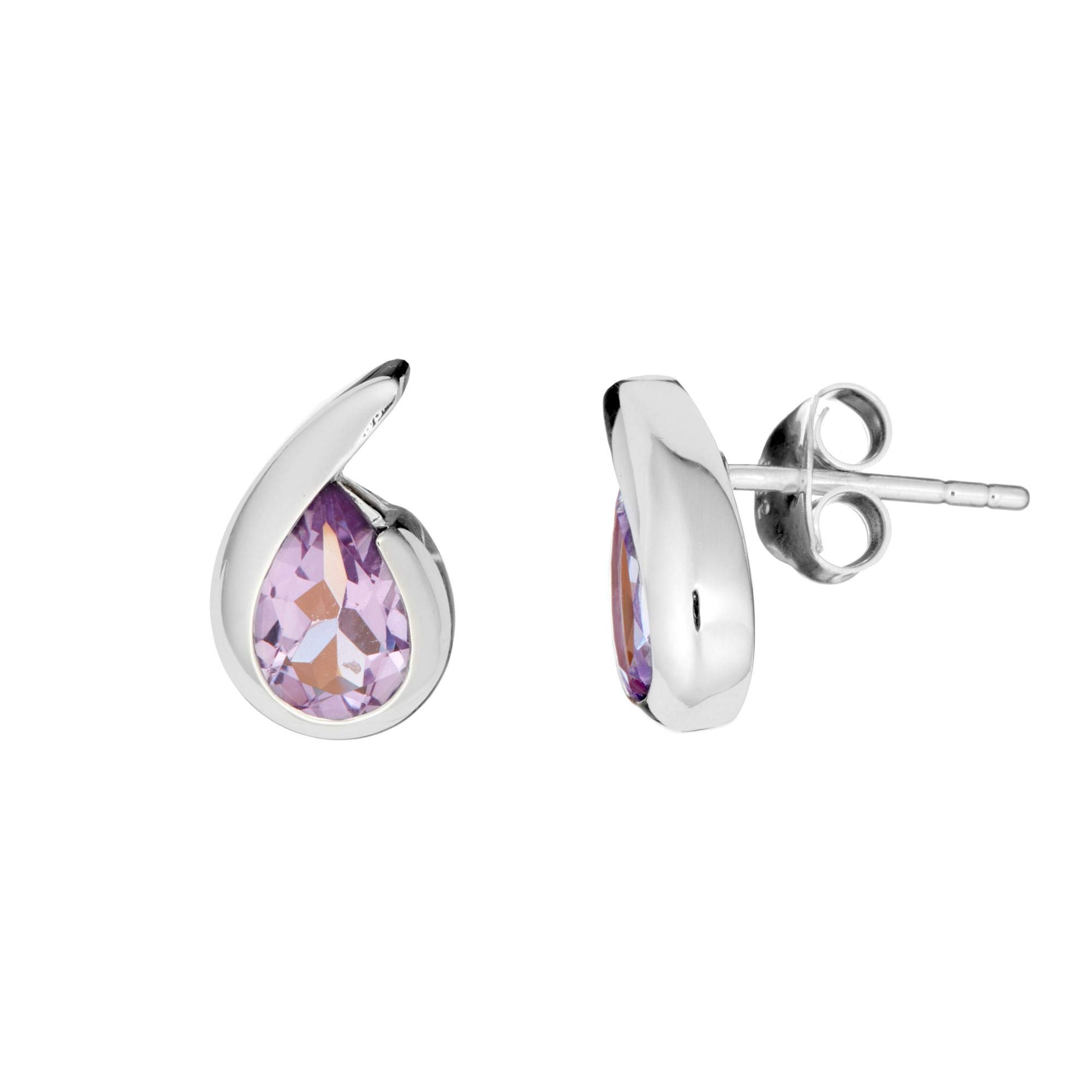 Silverly Women's 925 Sterling Silver 12 mm Amethyst Stone Comma Quotation Mark Drop Stud Earrings