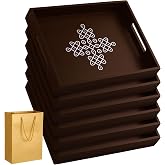 BrightRow 6 Set Indian Return Gifts for Pooja Tray Women Guest, Deep | Decorative Kolam Coffee Table Tray with Gold Gift Bags, Wooden Pooja Thali, for Ganesh Navratri Housewarming Diwali Wedding