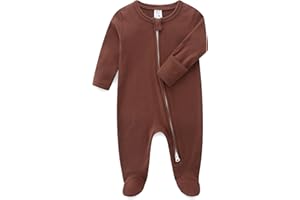 Hikido Baby Romper 100% Organic Cotton Pajamas One Piece Long Sleeve Zipper Footie Onesie for 0~12M Baby