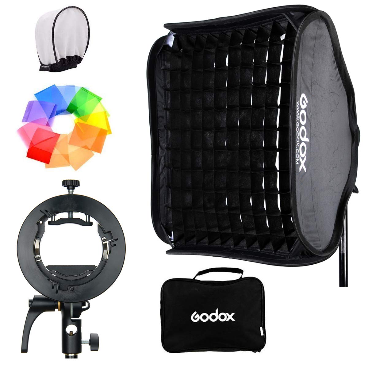 Godox S2 S-Type Bracket with Softbox Honeycomb Grid Set for Godox V1 AD200 TT350 TT685 V860 AD300 PRO Series Speedlite and Other Brand Flashes, Compatible with other Bowens Mount Accessories (80x80cm)