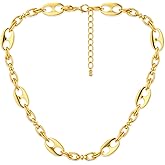 SHANTYSON Chunky Gold Necklace for Women 14k Gold Plated Thick Oval Links Chain Choker Necklace Bold Statement Chokers Trendy Fashion Jewelry Gift