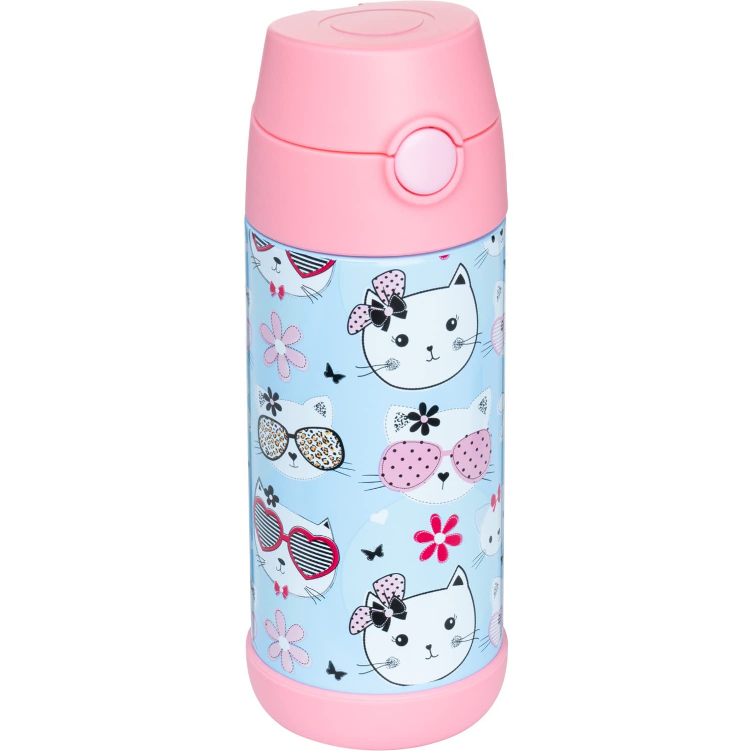 Snug Kids Flask - Stainless Steel Insulated Water Bottle with Straw for Children/Toddlers (Girls/Boys) - Kitty, 350ml