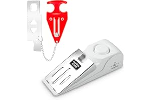 Douevo Portable Door Stop Alarm and Traveling Hotel Door Lock, No Installation Required, Provides Double Security for Home, Hotel and Traveling (1 Door Lock + 1 Door Stop)