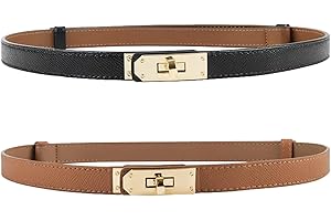 Women's Skinny Leather Belts Thin Waist Belt for Women with Turn Lock Buckle, Belts Woman Adjustable for Dresses and Jeans