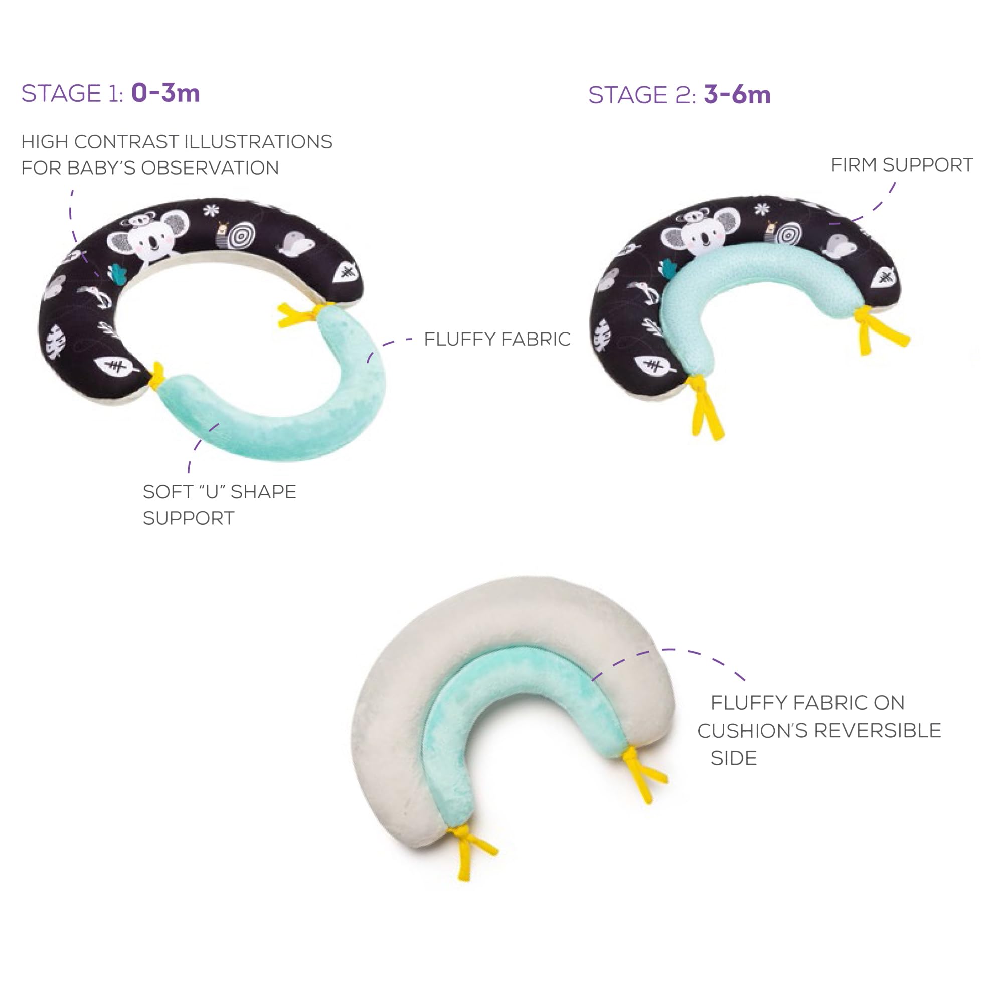 Taf Toys 2-in-1 Tummy Time Cushion for Newborns & Infants, Soft Panda Cushion with High-Contrast Crinkle, Baby Development Toy for Neck & Arm Support, Sensory Activity Mat 0-6M