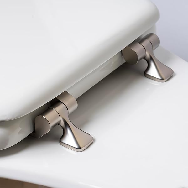 MAYFAIR 844BN 000 TOILET SEAT WITH BRUSHED NICKEL HINGES WILL NEVER COME LOOSE, ROUND , WHITE, 1 PACK – ROUND