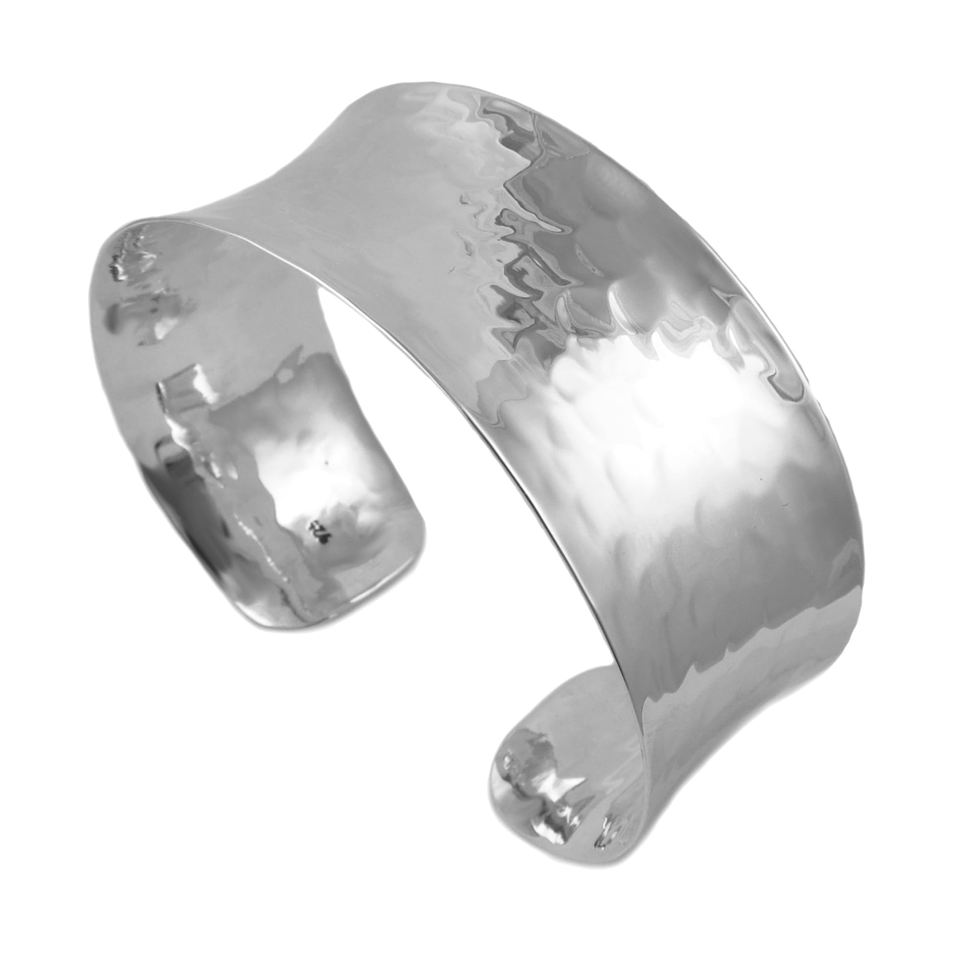 The Mexican Collection Wide UK Hallmarked 925 Sterling Silver Hammered Bracelet Cuff