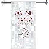 GOOZHO Funny Italian Kitchen Towels, Trendy Red Italian Ma Che Vuoi Hand Gesture Dish Tea Towels for Kitchen Decor, Humorous Sarcastic Gifts Hand Towels for Bathroom Decor, 16x24 Inches