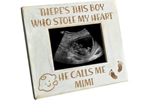 K KENON Baby Personalized Wood Picture Frame - There's This Boy He Calls Me MIMI - Winnie The Pooh Sonogram Picture Frame, New Mom, New Dad (For Baby Boy-MIMI)