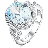 RANDES Big Oval Engagement Rings for Women Sterling Silver Sapphire/Ruby/Emerald/Amethyst Ring with Halo 8.8 Cttw Large Oval Gemstone Birthstone Ring Size 6-10