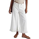 EVALESS Womens Wide Leg Jeans 2026 Trendy Mid-Rise Cropped Baggy Jeans Loose Fit Cute Ruffle Hem Trouser Denim Pants