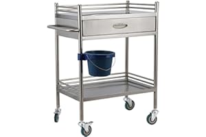 Lab Medical Cart Stainless Steel Rolling Trolley - 2-Tier Drawer Cart for Clinics, Hospitals - Max Load 100kg - Versatile Equ