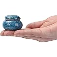 Small Urn for Human Ashes - 1.6'' Handicrafted Urn - Beautiful Tiny Keepsake Urns - Mini Urn Made of Ceramic - Hold 1.2 Cubic Inches of Ashes (Blue) (Blue)