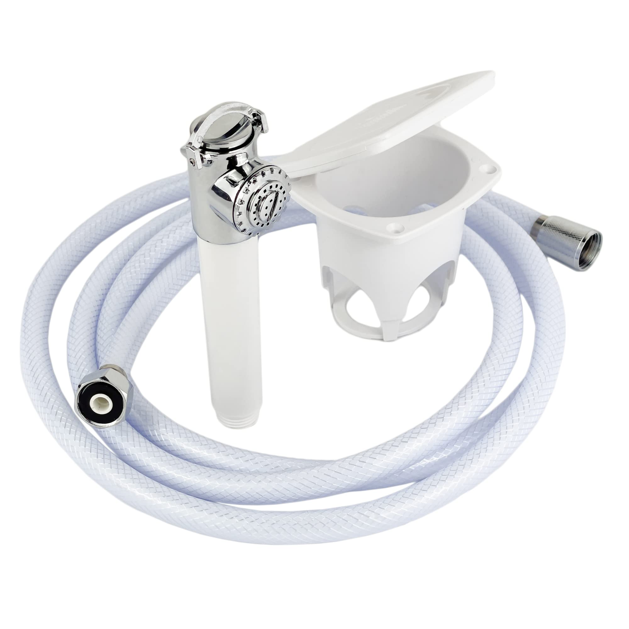 GATE14® Boat and Camper Shower Kit with Push Button Shower Hose 2,5 m Oval Container