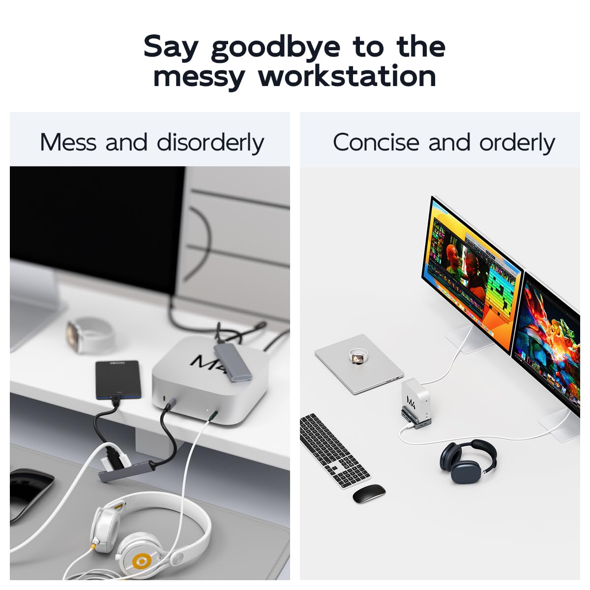 MAIWO Mac mini M4 Dock & Stand with SATA NVMe Enclosure, Mac mini M4 Pro Hub with 2xUSBA 3.1, 1xUSBA 2.0, USB C Data Port Up to 10Gbps, RJ45 Gigabit Network Port, HD 4K Port, SD/TF Slot