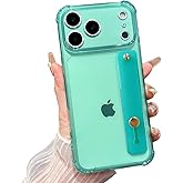 siduater Strap Case for 6.3" iPhone 17 Pro with Wristband Kickstand, Clear Soft TPU Protective Shockproof Bumper Rugged Cover, Adjustable Hand Grip Loop for iPhone 17 Pro 6.3 Inch 2025, Green