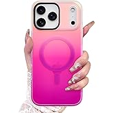 AIGOMARA Magnetic Case for iPhone 17 Pro, Compatible with Magsafe, Fluorescent Iridescent Case for Women Girls, Shockproof Translucent Matte Protective Cover 6.3 Inch 2025, Pink Purple