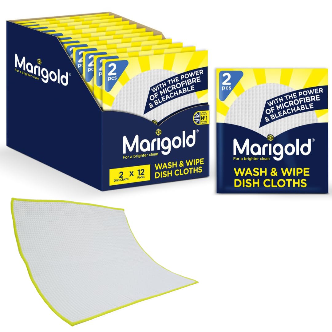 Marigold Wash and Wipe Kitchen Cloth, 12 Packs of 2 Cloths, White