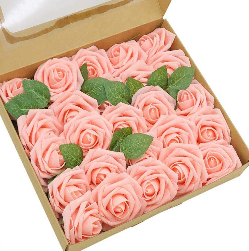 Ruiuzioong Artificial Flowers, 25pcs Real Touch Foam Roses DIY Flowers for Wedding Bouquets Centerpieces Arrangement Party Baby Shower and Home Decor (light Pink, 25pcs) — image 1