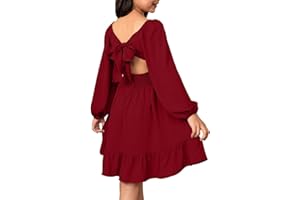 blibean Girls Long Sleeve Tie Back Dress Tween Fall Off Shoulder Dress Size 6-15 Years