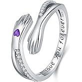 Amavive Hug Rings for Women Birthstone Hug Rings 925 Sterling Silver Adjustable Hand Ring Open Jewelry Daughter Gifts From Mom Mother Teens Mother's Day Amavive