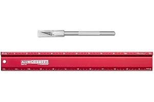 Alumicolor AlumiCutter Aluminum Straight Edge w/Blade for Office, School, Engineering and Framing, 12IN, Red