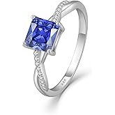 FJ Princess Cut Promise Rings for Her 925 Sterling Silver Engagement Wedding Birthstone Jewelry for Women