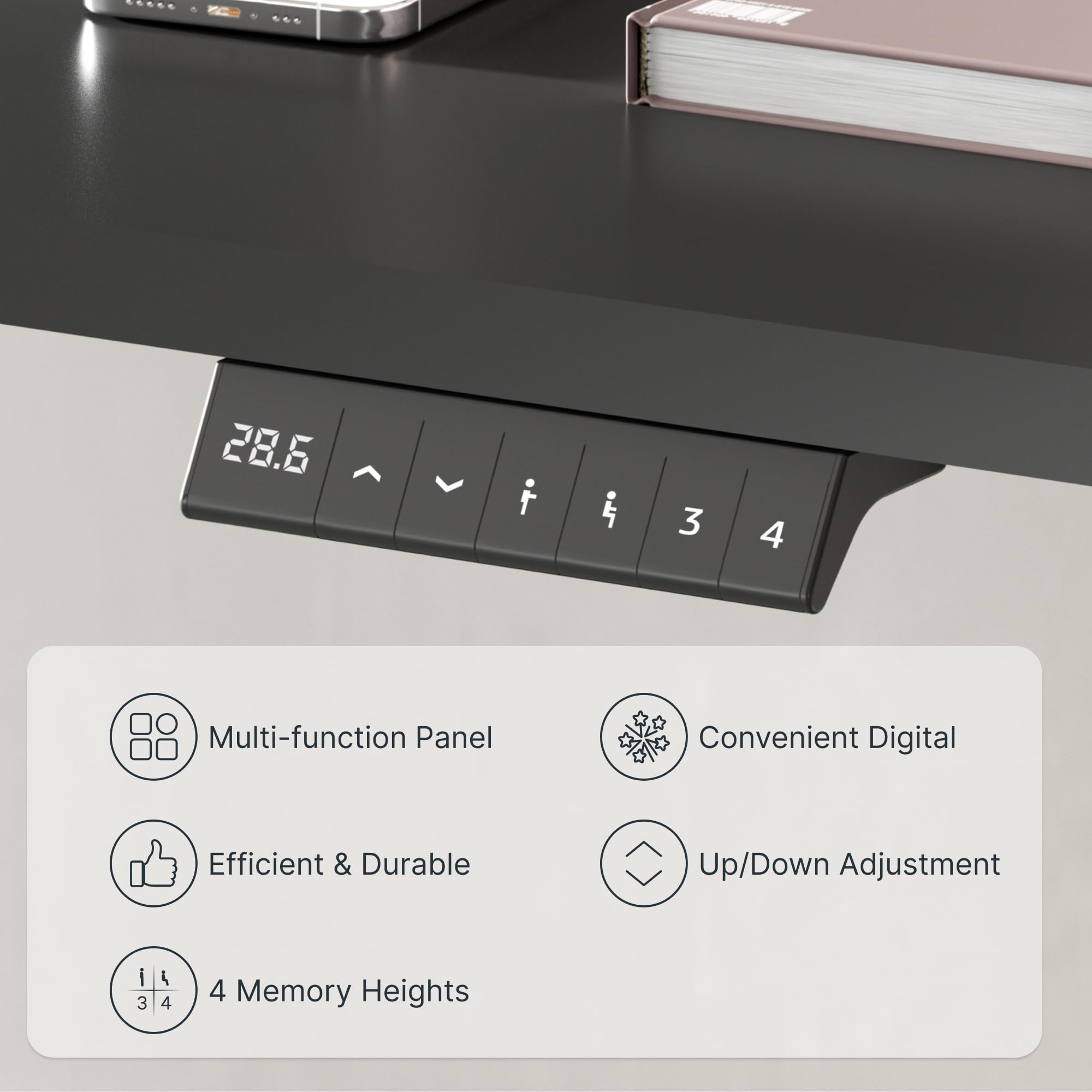 FLEXISPOT EN2 Whole-Piece Standing Desk with Clamp Power Strip, 55 x 28” Electric Stand Up Height Adjustable Desk with Cable Management (Black Frame + 55