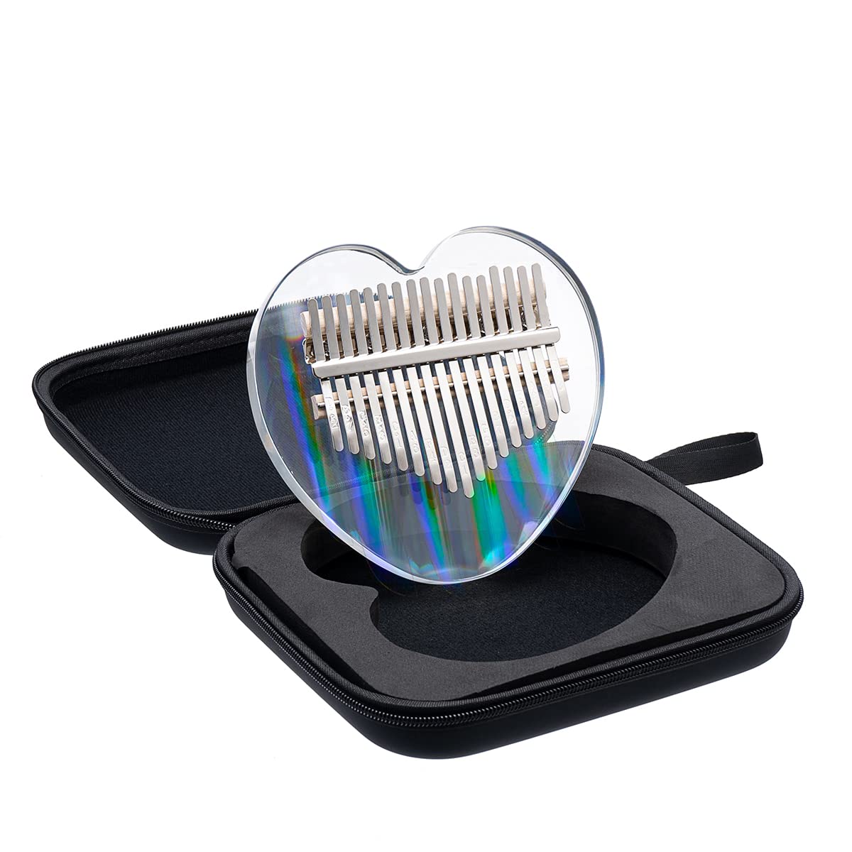Rainbow Clear Kalimba Thumb Piano Heart Shaped 17 Key Solid Finger Piano Transparent Body Cute Crystal Acrylic Kalimba With Hard Case Gifts with Tuning Hammer