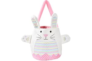 Delicate Woven Storage BinRabbit Fabric Basket for Easters Treats Featuring Embroidered Rabbits Design and Carry Handles Wove