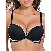Crushnow Padded Push Up Bras for Women Bombshell Add Cup Size Plunge Everyday T-Shirt Bra Underwire Support