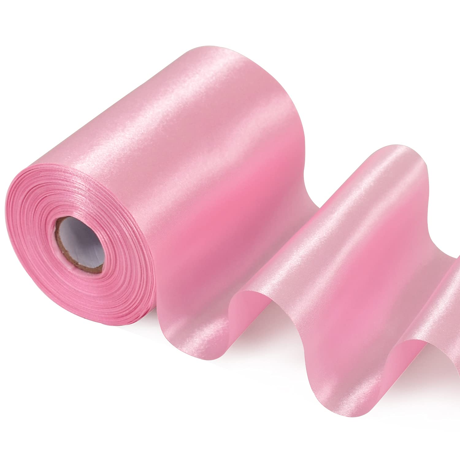 TONIFUL Wide Satin Ribbon-for Valentine's Day Gift Wrapping Christmas Tree Halloween Thanksgiving Wedding Car Chair Pageant Sashes Grand Opening Festival Party Decor-Pink Ribbon-4 Inch x 22 Yards