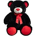 WENMOTDY Big Teddy Bear Stuffed Animal Giant Teddy Bear Plush with Red Ribbon Bow Valentine's Day Plush Toy Gift for Girlfriend Bride 36 inch Black