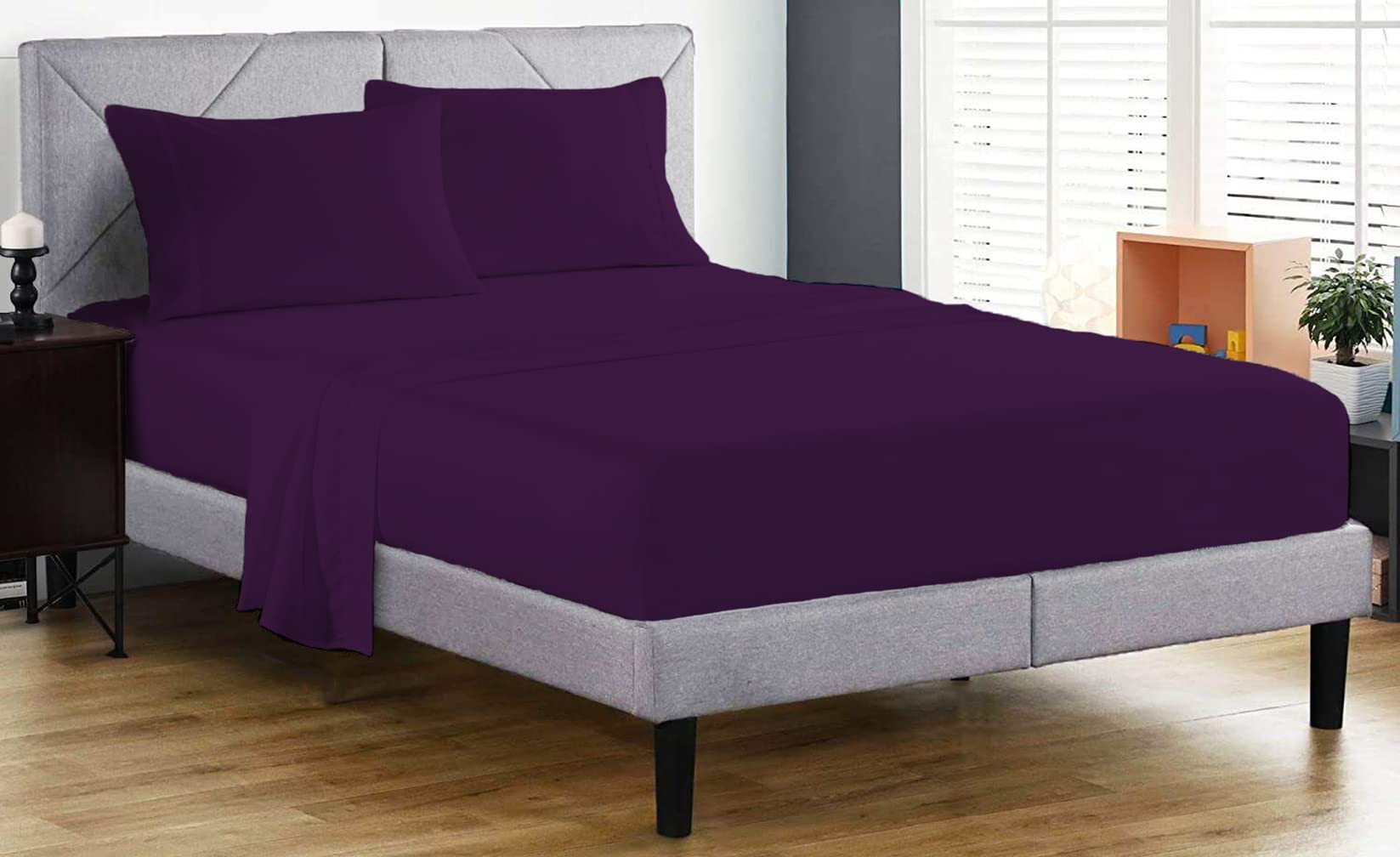 Fitted Sheet 100% Egyptian Cotton 200 Thread Count 25cm Deep Fitted Bed Sheet Hotel Quality Soft & Crisp Cotton Bedding Set (Plum, King)