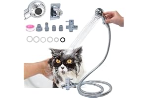 LOGFAADCOI Pet Shower Sprayer Set with Diverter Valve & Hose - Ideal for Pet Bathing, Grooming, Massaging - 2 Water Flow Modes, Bubble & Rain Shower Modes - Dog Cat-Friendly Design - Fits Bathroom Shower Arm