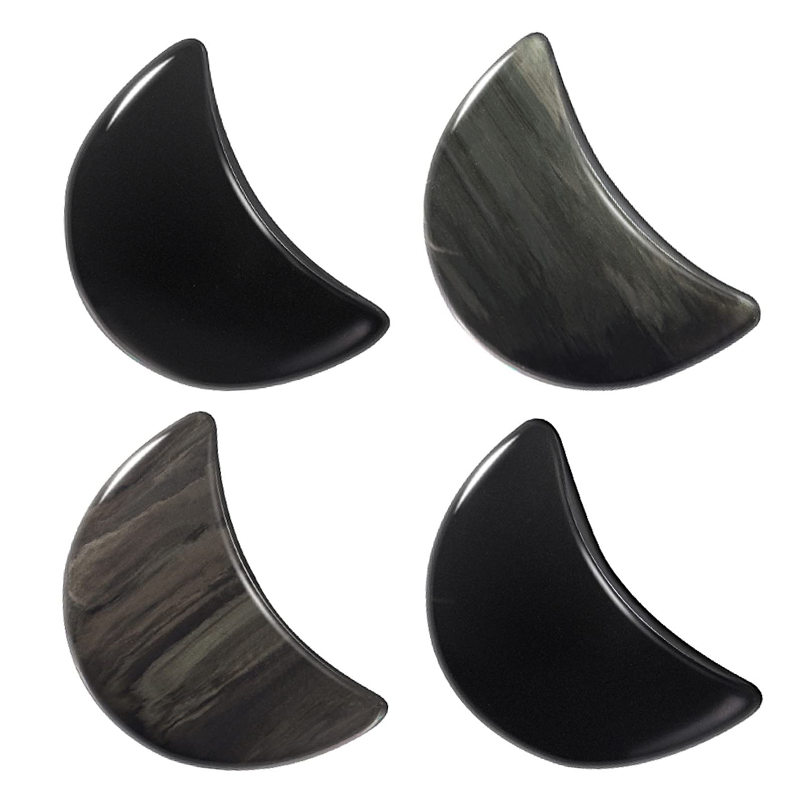 Nupuyai 4pcs Moon Shape Obsidian Crystal Palm Pocket Worry Stone Set, Polished Reiki Stone for Chakra Healing Jewellery Making Home Decor