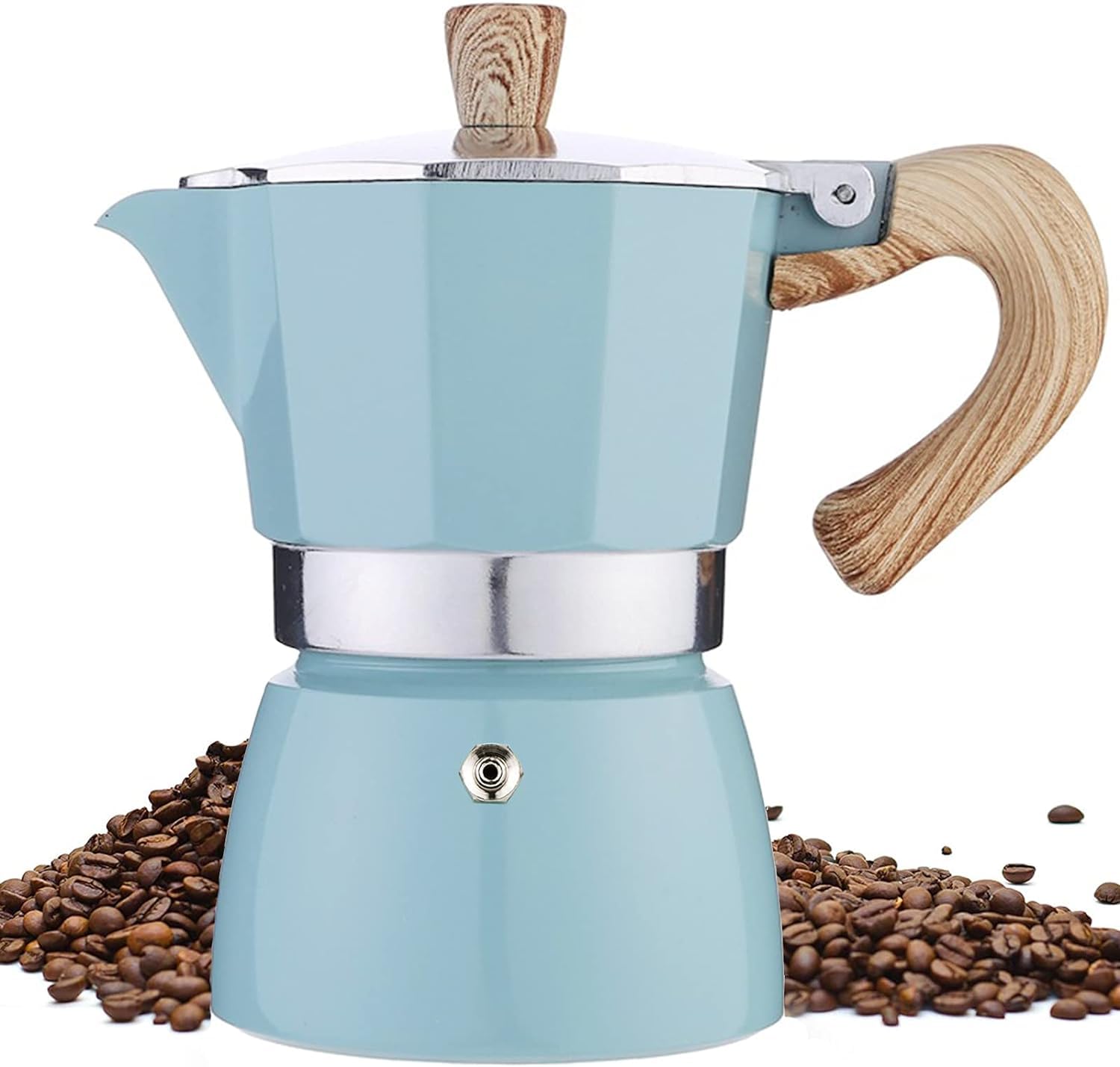 Retoteng Moka Pot, Italian Coffee Pot 3 Cup/5 oz Stovetop Espresso Maker Stovetop Camping Manual Cuban Coffee Percolator Machine Italian Espresso Greca Coffee Maker Brewer Percolator (Blue)