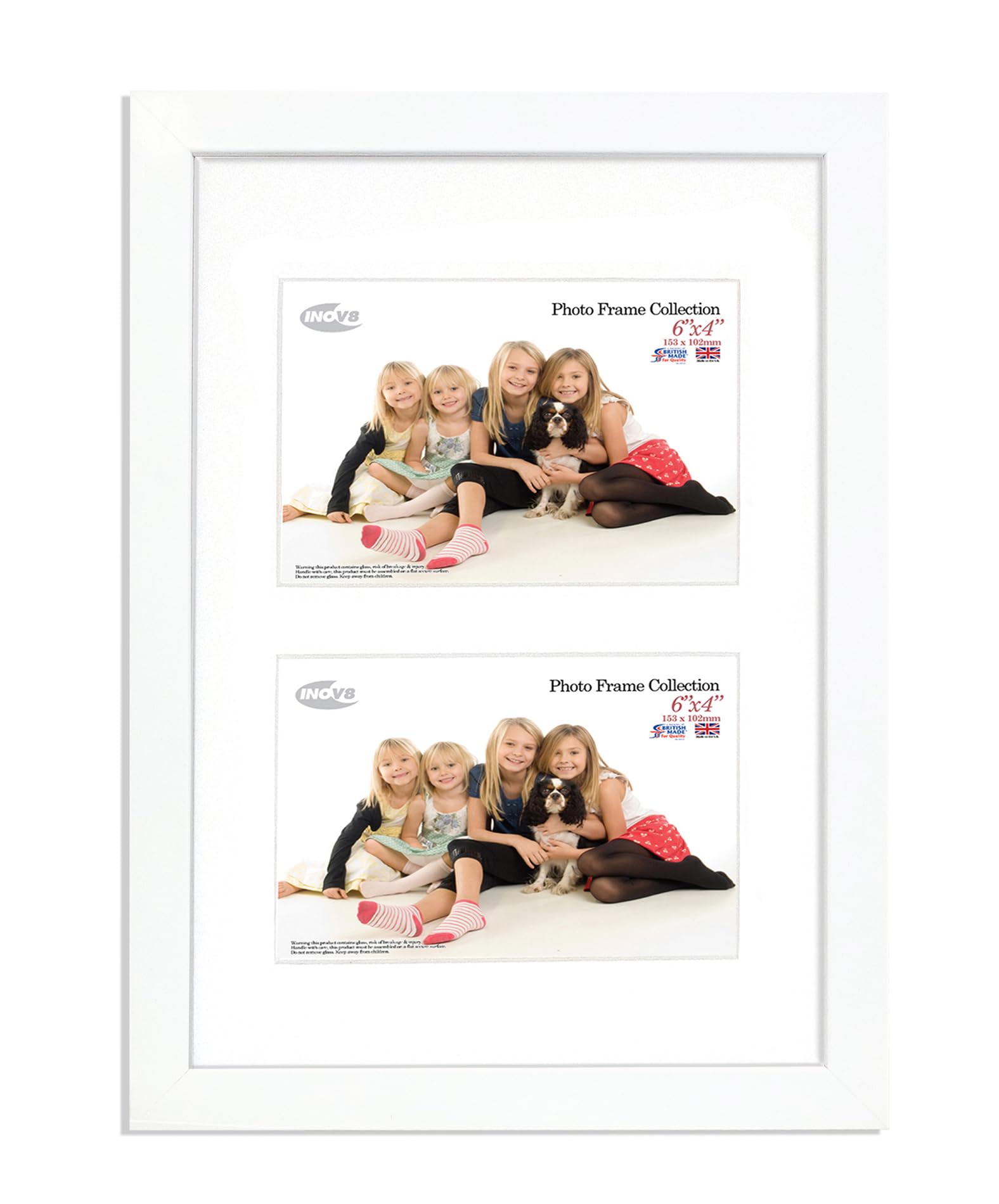 Inov8 British Made Real Wood Picture/Photo Frame 12x8" Dual-Aperature (30x20cm) - Auckland 20mm Pine White